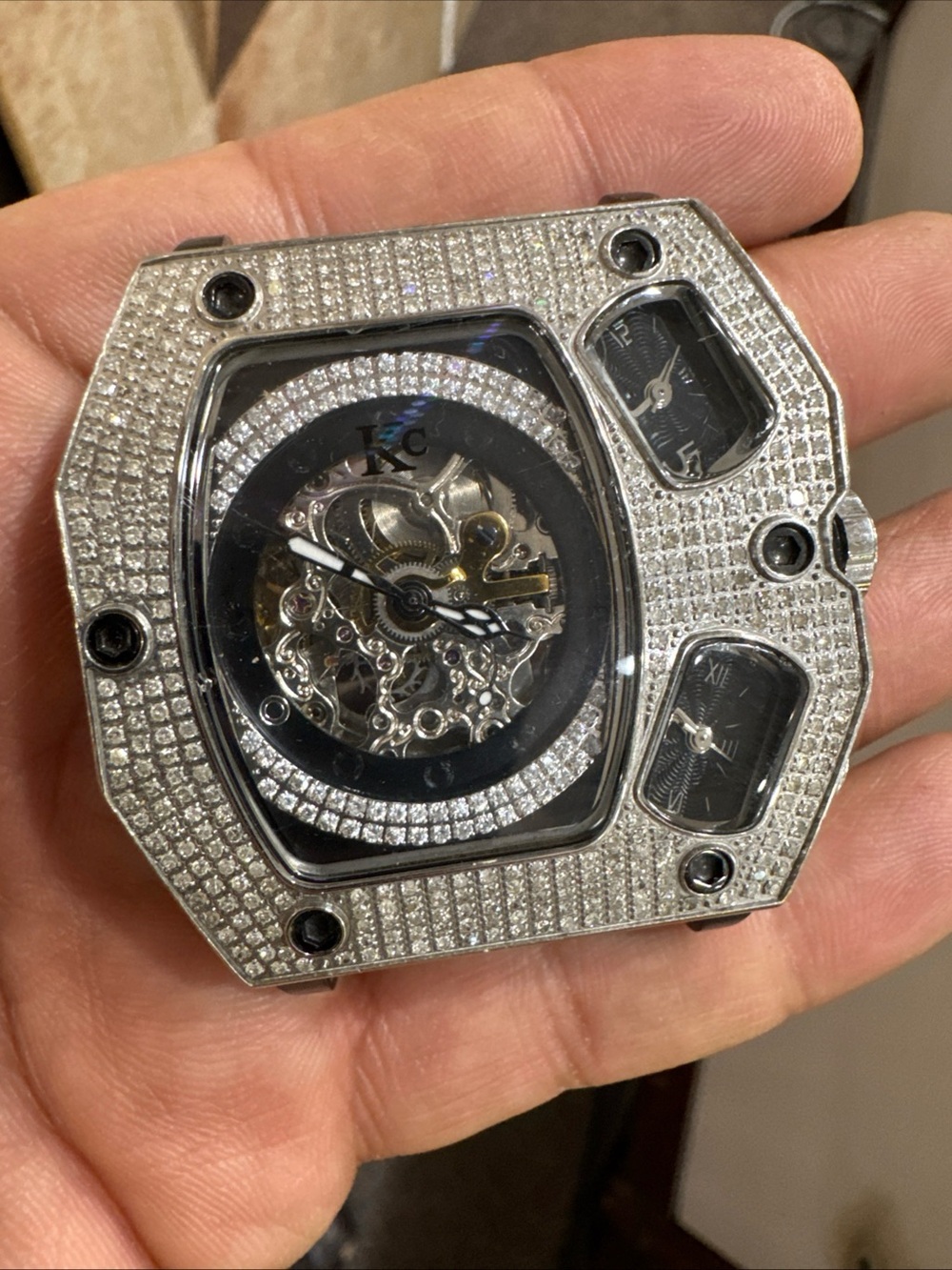 KC Men’s Diamond Automatic Watch Stainless Steel Skeleton No Band Not Working